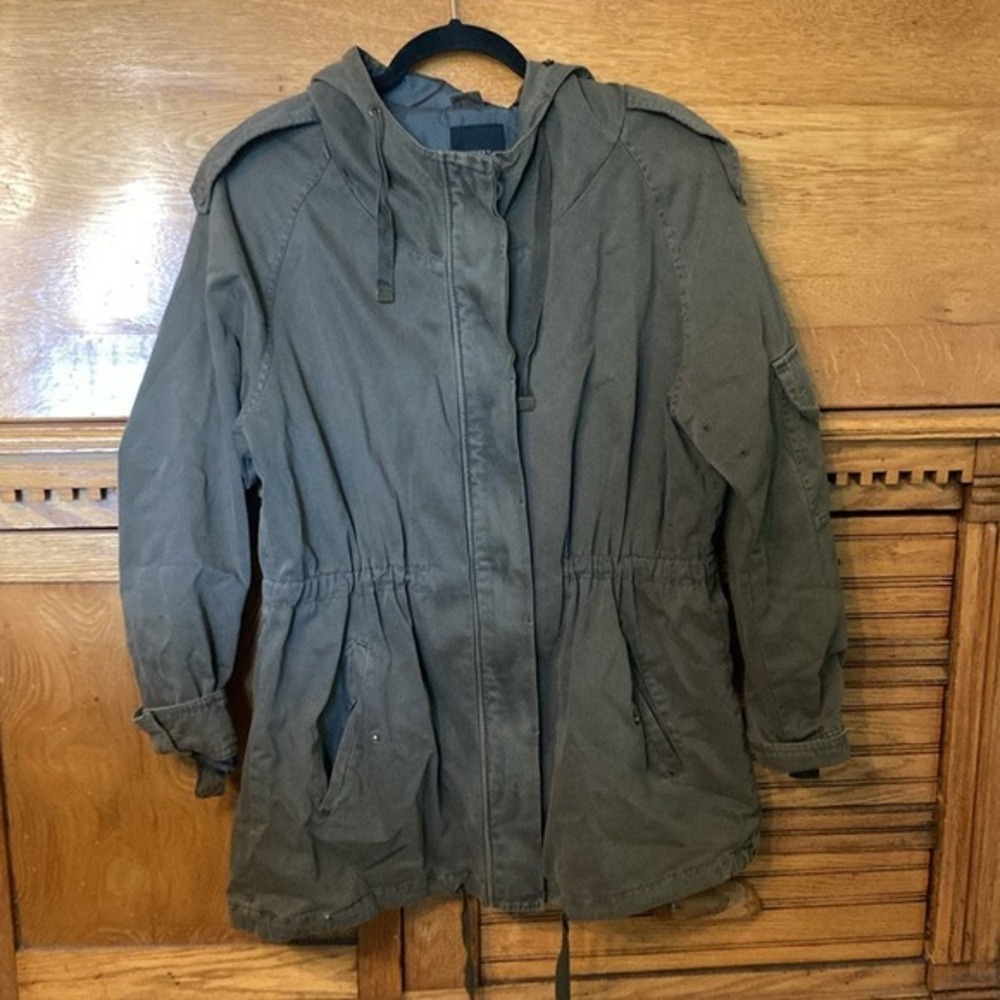 Forever 21 Olive Green Utility Field Jacket Hooded Cotton Canvas‎ Parka Large